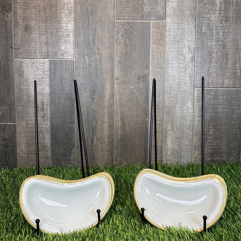 Lot of 4 Vintage H‎ Grindley England Crescent Relish Dishes Gold Trim